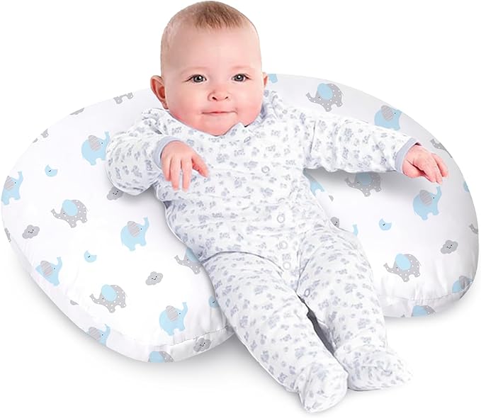 Little Grape Land Nursing Pillow, Breathable Nursing Pillows for Breastfeeding, Breast Feeding Pillows for Mom, Breastfeeding Pillows for Bottle Feeding, Tummy Time, Sitting Support, Blue Elephant