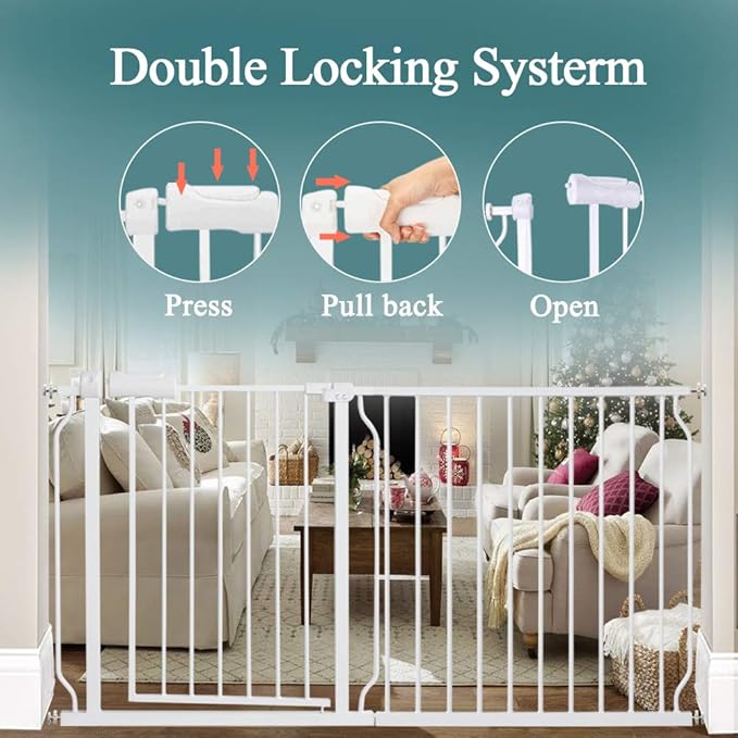 ALLAIBB Extra Wide Pressure Mounted Baby Gate Walk Through Child Kids Safety Toddler Tension White Long Large Pet Dog Gates with Extension for doorways Kitchen (33.86-38.58"/86-98cm)