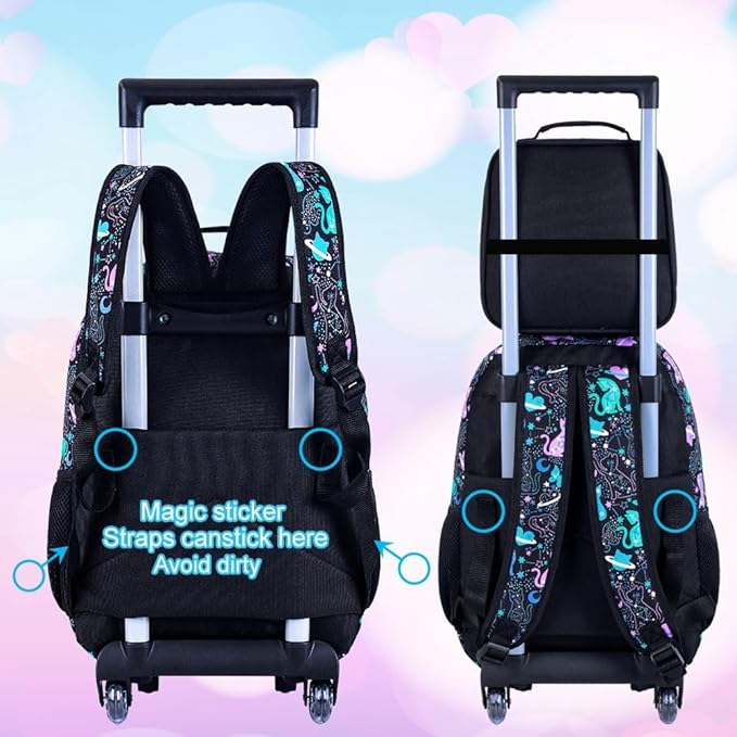 Kids Rolling Backpack for Girls, Roller Wheeled Bookbag - Wheeled Elementary School Bag
