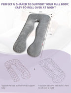 Meiz Pregnancy Pillow, U Shaped Pregnancy Body Pillow with Zipper Removable Cover (Gray- Velvet)