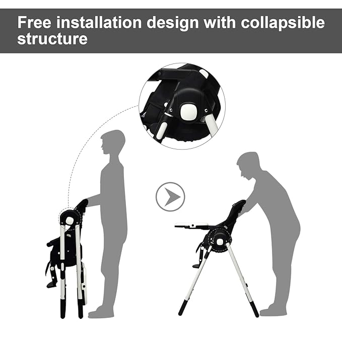 INFANS High Chair for Babies & Toddlers, Foldable Highchair with Multiple Adjustable Backrest, Footrest and Seat Height, Removable Tray, Detachable PU Leather Cushion, Built-in Rear Wheels (Black)