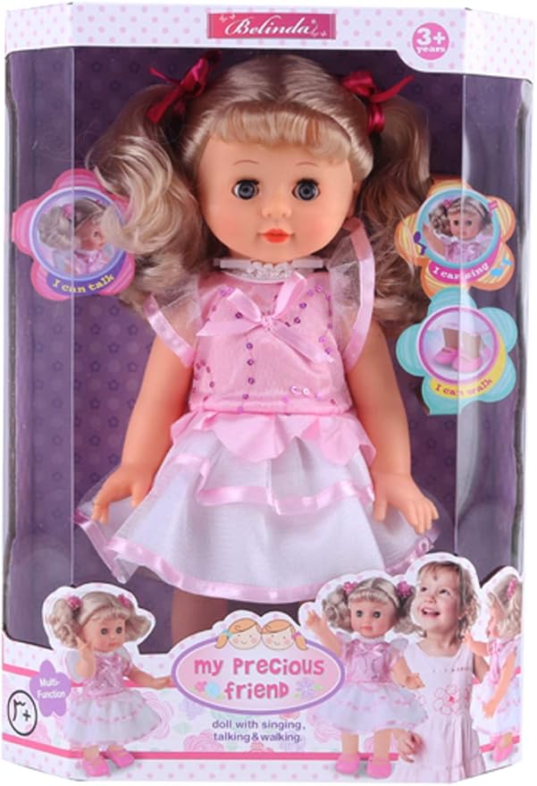 Belinda Fashion Walking Doll 12" Interactive Vinyl Baby Sonic Control Toy Singing Talking Girl Sweet Princess with Blinking Eyes
