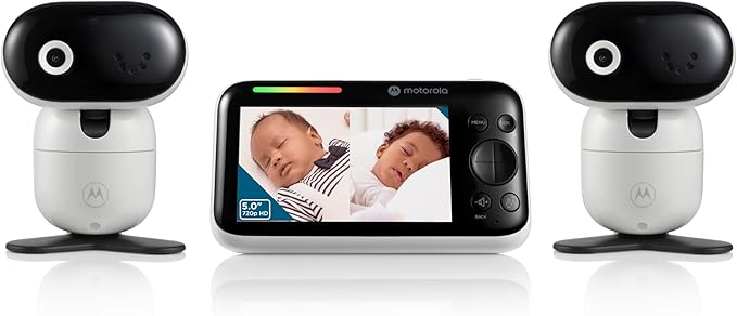 Motorola Nursery Video Baby Monitor with 2 Cameras, 5" Screen HD PIP1610, No WiFi, Wall Mount, Long Range, 2-Way Audio, Temperature Sensor, Motorized, Lullabies, PIP1610-2