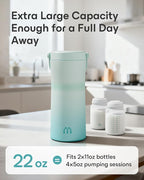 22oz Breast Milk Cooler for Travel & Work, Stainless Steel Chiller with 360° Even Cooling, Keeps Milk Cold for 24 Hours, Portable Storage for Breastfeeding Moms, Includes 2 Baby Bottles, Green