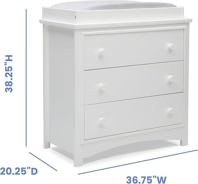 Delta Children Perry 3 Drawer Dresser with Changing Top and Interlocking Drawers, Bianca White