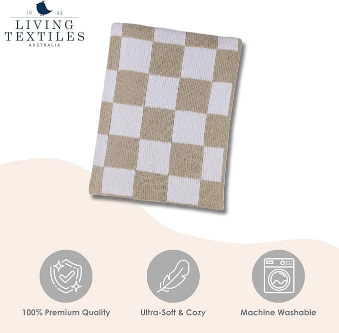 Living Textiles Chenille Knitted Blanket - Taupe Check