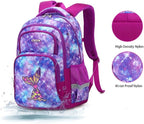 Cusangel Purple Mermaid 3pcs Set with Lunch Box Pencil Case,Multi Compartment Backpack, Dinosaur Backpack Chest Strap Side Pockets 16 Inch