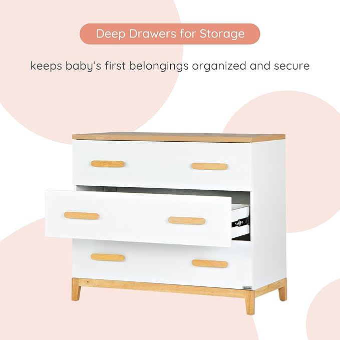 dadada LaLa 3 Drawer Dresser for Nursery - Modern Design, Deep Drawers, Baby-Safe Finish, Anti-Tip Safety, Durable Construction, Maximum Storage for Small Spaces, 39” Wide. (Little 3-Drawer)