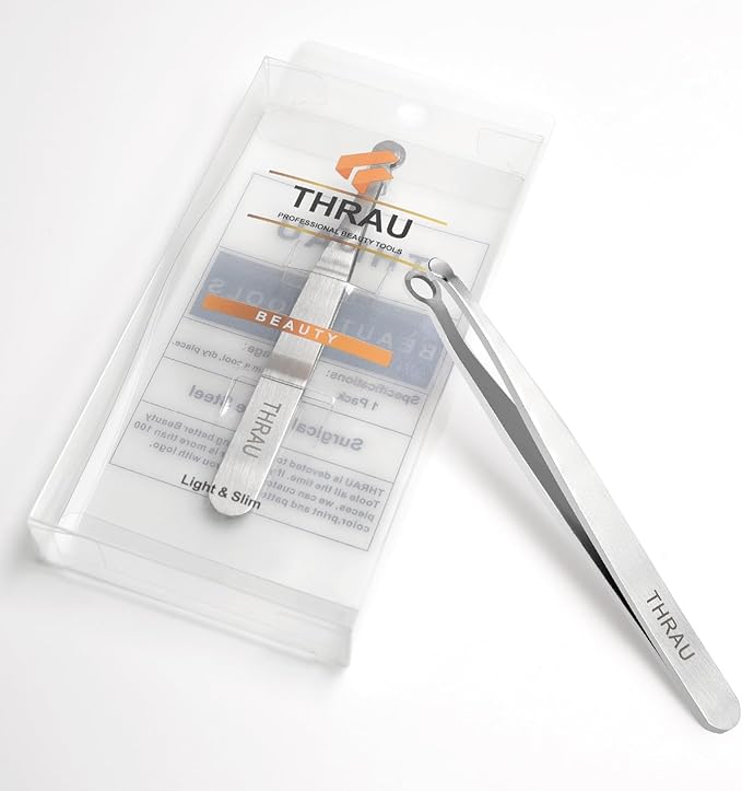 THRAU Nose Hair Trimmer for Men & Women, Stainless Steel Facial Hair Remover for Ear, Eyebrow and Beard, Round tip Trimming Tweezers, Body Grooming Kit