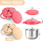 2-Pack Stainless Steel Snack Containers for Kids with Spill-Proof Silicone Lids & Handles - 3-in-1 Baby Snack Cups, No-Spill Toddler Snack Box, Perfect for On-the-Go Healthy Eating（Yellow+Red）