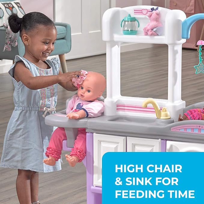 Step2 Love & Care Deluxe Baby Doll Nursery Playset for Kids, Combined Kitchen and Changing Station, Includes Toy Accessories, Easy to Assemble, Toddlers Ages 2 - 6 Years Old, Lavender