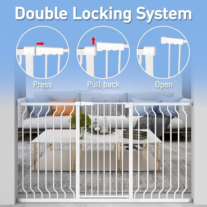 WAOWAO Extra Tall 40.55" Baby Gate 73.62-80.70" Wide Pressure Mounted Walk Through Swing Auto Close Safety White Metal Toddler Child Dog Pet for Indoor Stairs,Doorways,Kitche
