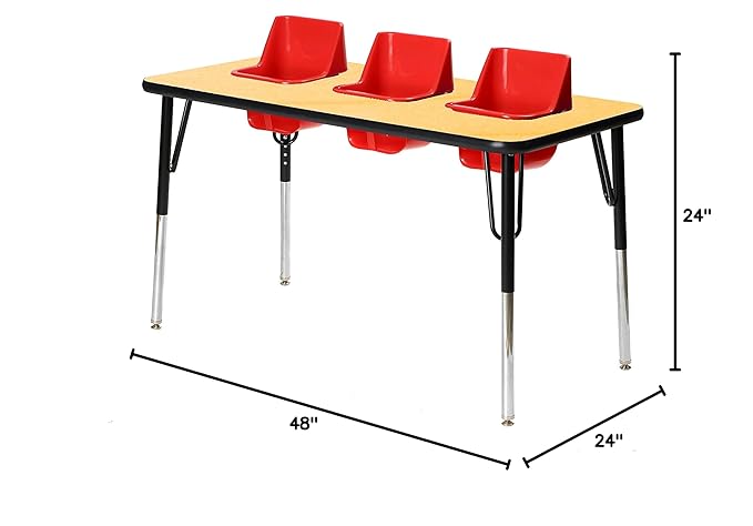 3-Seat Feeding Table (Maple Top, Red Seats, Black T-Mold)