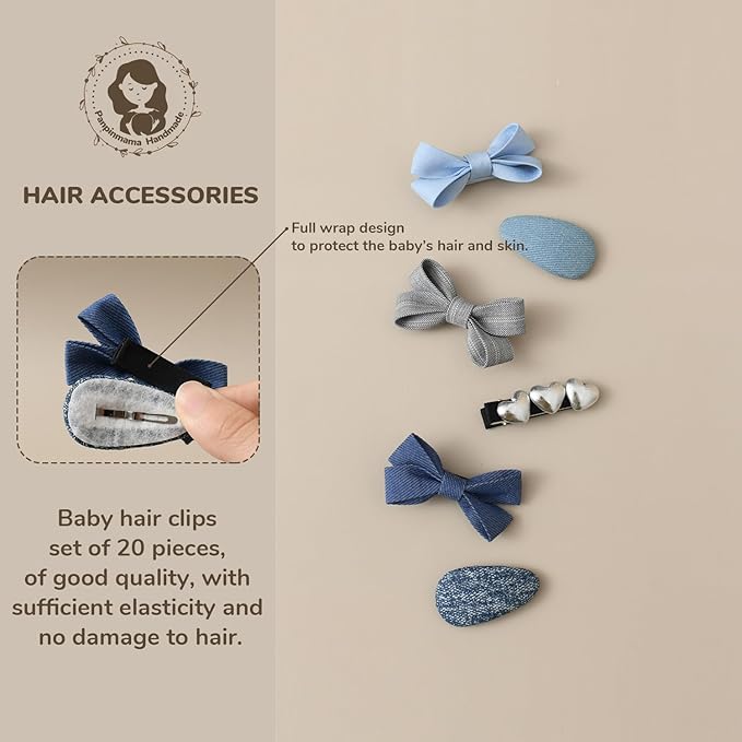 Baby Girls Hair Clips Bows Set 20 Pack 2'' Handmade Toddler Hair Accessories, Infant Fully Covered Barrettes for Kids Fine Hair