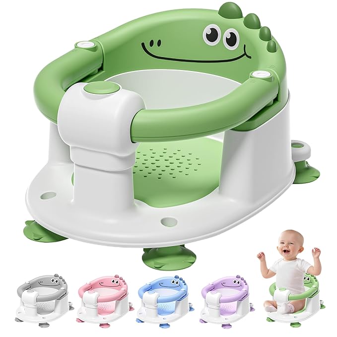 TPN Baby Bath Seat for Babies 6 Months & Up, Non-Slip Toddler Bath Seat with 5 PCS Waterproof Emoji Stickers, Portable Infant Bath Seat for Baby(Green)