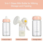 COMI Wide Neck Glass Breastmilk Collection n Storage Bottle, 8oz with Screw Ring Sealing Disk; Re-markable Sealing Disc. BPA Free, Fits Breast Pumps & Nipples (4 Pink Lids)