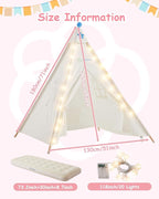 6 Pack Teepee Tent for Kids with Inflatable Airbed, Light, Toddler Tent Children Room Tents, Slumber Party Sleepover Tents, Indoor Outdoor Kids Playtent Playhouse for Girls & Boys