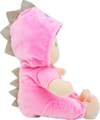 June Garden 12" Musical Sweet Dolly Dinopuff - Interactive Stuffed Ultra Soft Talking Baby Doll for Birth and Up - Removable Pink Dinosaur Outfit