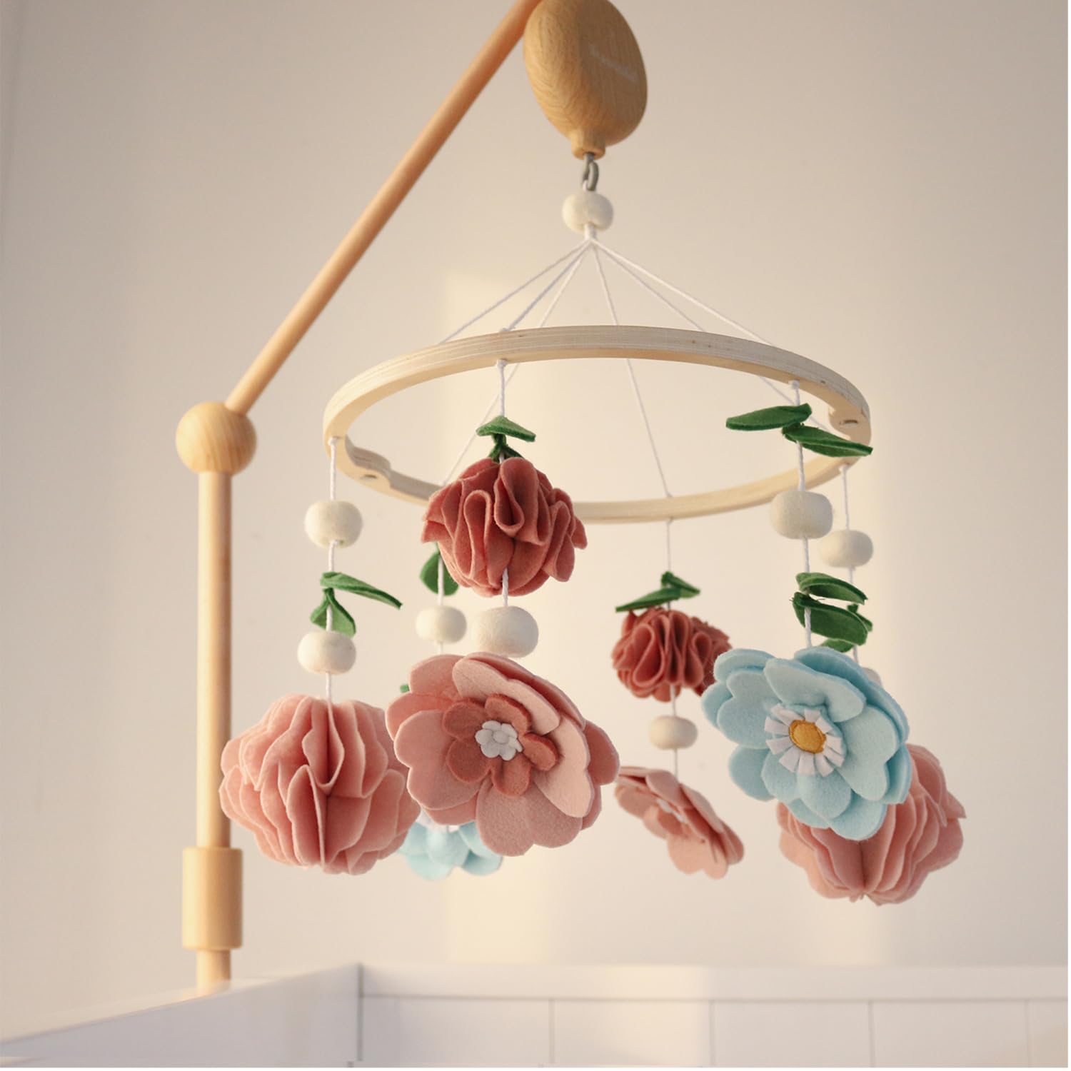 The Peanutshell Crib Mobile for Girls - Wooden Musical Baby Crib Mobile with 12 Lullabies, Wildflower Baby Floral Nursery Decor