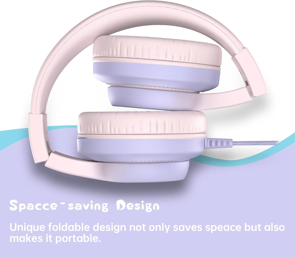 2 Pack Kids Headphones, Wired Headphones for Kids Over Ear with Microphone, 85/94dB Volume Limiter Headphone for Girls Boys, Foldable Headphone for Learning & Entertainment