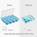 Samuelworld Baby Food Storage Container, 12 Portions x 2.5oz - BPA Free Silicone Freezer Tray with Clip-On Lid for Breast Milk Storage, Homemade Baby Food, Vegetable & Fruit Purees - Blue