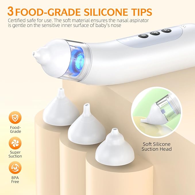 Nasal Aspirator for Baby 5 Suction Levels Rechargeale Nose Sucker, Music and Light Silicone Nose Suction Battery Powered for Baby Girls Boy Adult Pets