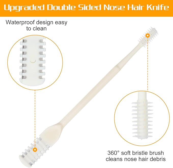 12 Pcs 2-in-1 Nasal Hair Cutter, Double Sided Manual Nose Hair Trimmer with Soft Cleaning Brush Head Portable 360° Rotating Upgrade Nose Hair Knife for Women Men (Cream)