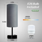 KPQ Small Bedside Lamp Touch Control Table Lamp with USB A+C Charging Ports & AC Outlet 3-Way Dimmable Nightstand Lamp with Linen Fabric Shade for Bedroom Living Room