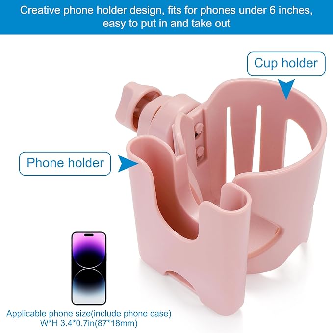 Accmor Universal Cup Holder, Stroller Cup Holder with Phone Holder, 360° Rotatable Large Caliber Designed Bottle Holder for Stroller, Bike, Wheelchair, Walker, Scooter