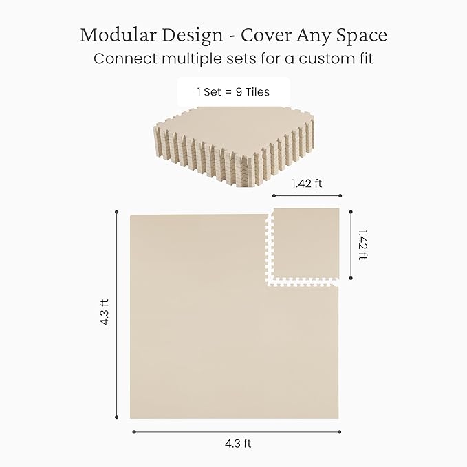 Toddlekind Solid Color Foam Play Mat 4x4 Baby Playmat. Stylish, Non-Toxic, Odorless, Plain Design Puzzle Play Mat 0m+ Clay(Beige)