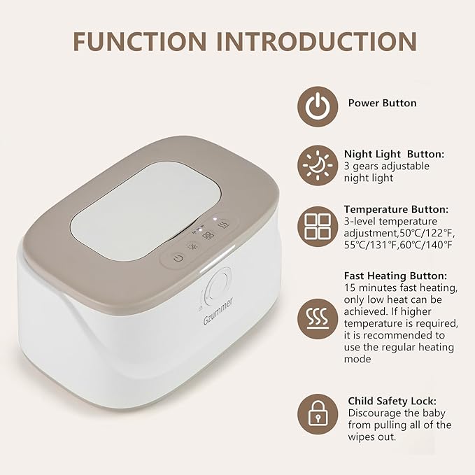 Baby Wipe Warmer, Wipe Warmer and Baby Wet Wipes Dispenser, 3 Temperature Control Large Capacity Wipes Warmer for Babies with Night Light (Gray+White)