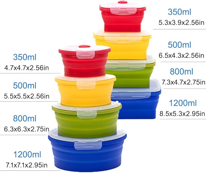 Collapsible Silicone Food Storage Container Set (MULTI COLOR)
