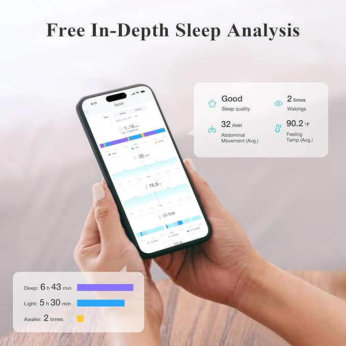 Sense-U Pro Baby Monitor – Breathing Movement, Rollover & Overheating Trackers for Better Sleep, Simple Clip-On Smart Sleep Monitor with Arousal Vibration, Audible Alerts & Sleep Analysis
