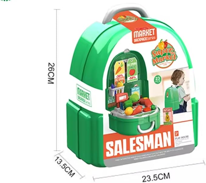 Kids Pretend Cash Register Playset – 22-Piece Grocery Store & Cashier Toy with Scanner and Accessories, Portable Backpack Storage for Boys & Girls Ages 3+ (Cashier/Salesperson)