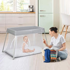 BABY JOY 2 in 1 Travel Crib with Side Zipper, Portable Baby Playard with Soft Washable Mattress, Installation-Free Home Playard with Carry Bag for Airplane, Lightweight Playpen for Infants &Toddlers