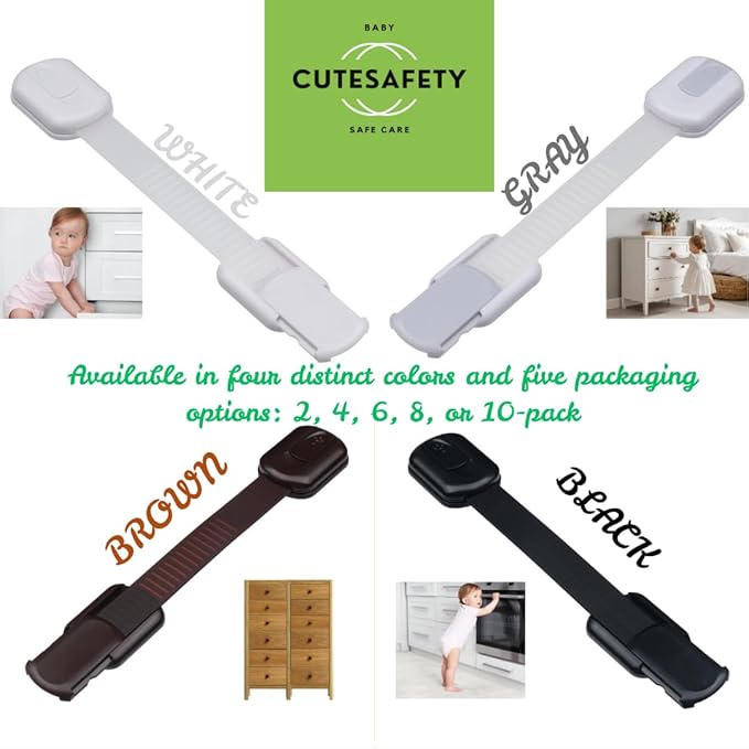 Child Safety Cabinet Locks (2 Pack) – Adjustable Baby Proofing Strap Latches with Strong 3M Adhesive – No Drill Childproof Locks for Drawers, Cabinets, Fridge, Door, Closet, White