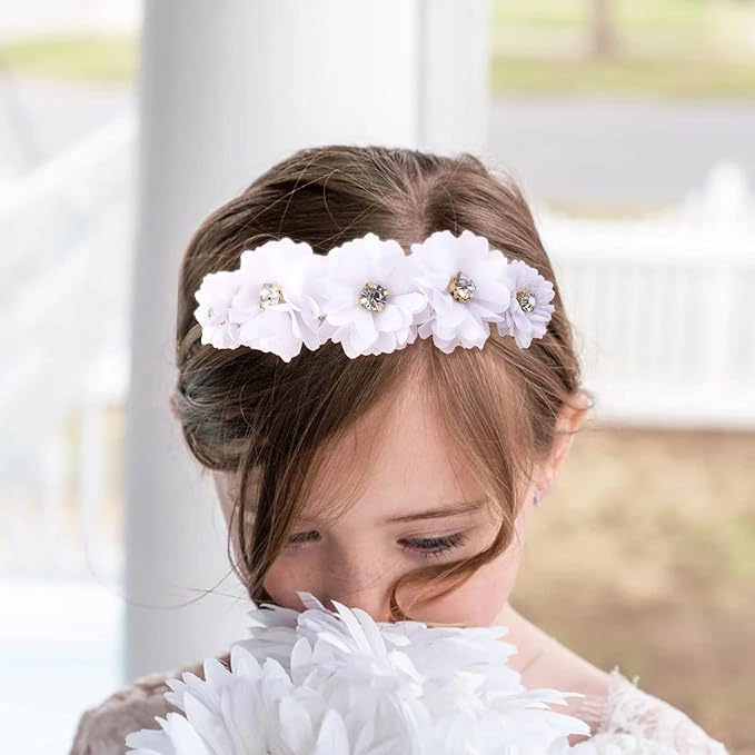 Baby Girl Nylon Headbands Flower Hair Bows Accessories-Elastic Hair Band Crown Handmade FLoral Wraps Birthday Gifts for Girls Newborn Infant Toddler 3Pcs