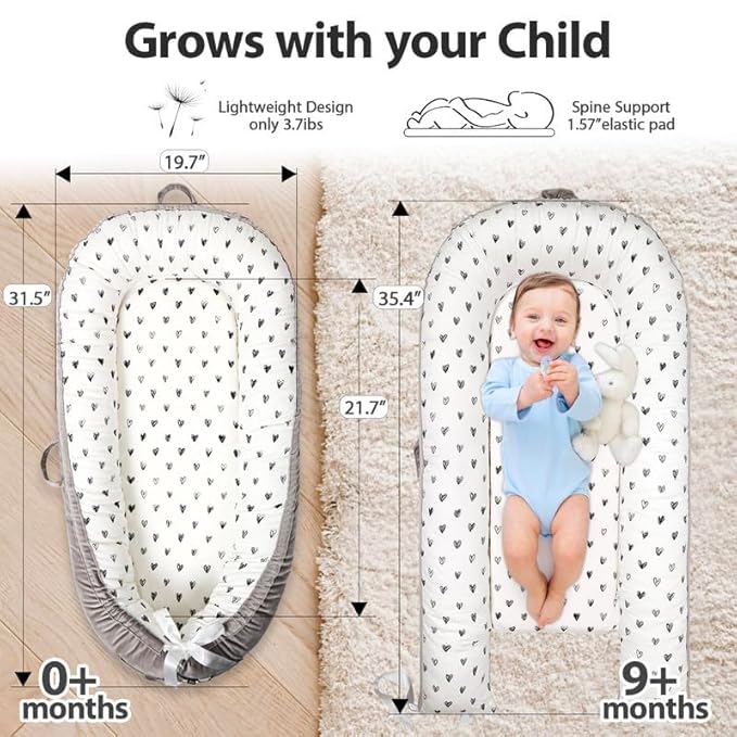 Baby Lounger | Organic Cotton Infant Lounger | Reversible, Adjustable & Portable Floor Lounger | Soft, Breathable, Washable Cover