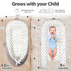 Baby Lounger | Organic Cotton Infant Lounger | Reversible, Adjustable & Portable Floor Lounger | Soft, Breathable, Washable Cover