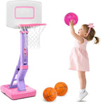 SUPER JOY Toddler Pink Basketball Hoop for Kids 1-3,2-4 5 Years Old, Adjustable Mini Hoop Set for Indoor Outdoor Play, Portable Basketball Goal Sports Toys for Little Boys Girls Birthday Gifts