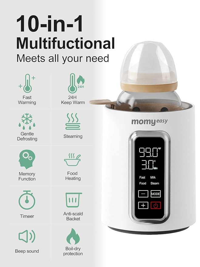 MOMYEASY Fast 2-Minute Baby Bottle Warmer - Steam Heating for Breastmilk & Formula, Fits All Bottles, Precise Temp Control with Timer, Auto Shut-Off