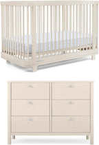 Delta Children Nest Crib and Dresser Nursery Furniture – 4-in-1 Convertible Crib | Brooks 6 Drawer Dresser | Soft Beige