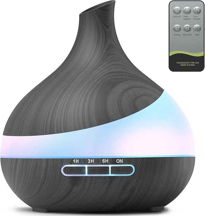 500ML Essential Oil Diffuser: Aroma Diffuser with Remote Control for Hotel Spa Yoga Room - Humidifiers for Bedroom with 14 Colors LED Night Light for Kids/Women Home Relaxation