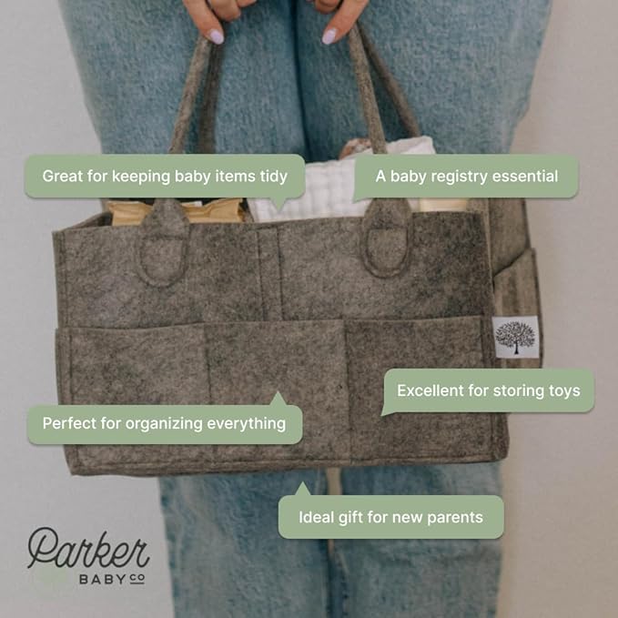 Parker Baby Co. Diaper Caddy - Nursery Storage Bin and Car Organizer for Diapers and Baby Wipes - Charcoal, Large