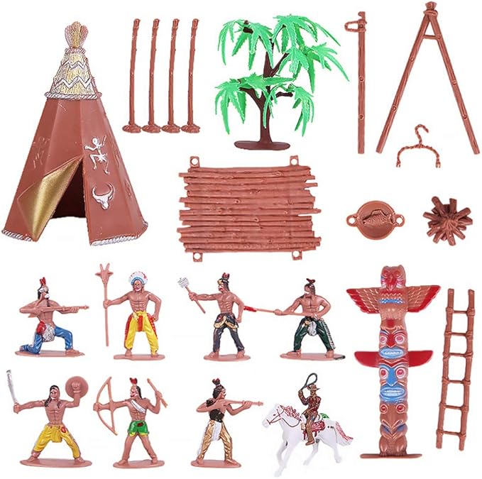 NUOBESTY Cowboys and Indians Plastic Figures Playset, Wild West Cowboys and Indians Models for Miniature Sandbox Decoration Educational Toys for Children
