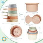 Baby Bath Toys for Kids Ages 1-3, 14 PCS Mold Free Bath Toys for Toddler with Stacking Cups & Bath Spoons, Bathtub Water Toys for Babies 6-12 Months Early Learning Educational Gifts