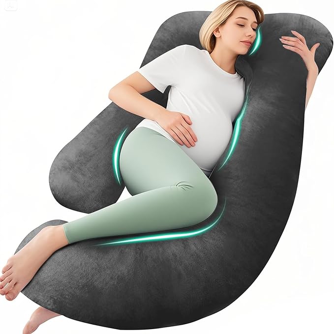 Chilling Home Pregnancy Pillow, U Shaped Pregnancy Pillows for Sleeping Full Body Pillow Maternity Pillow for Pregnant Women 58 inch, Pregnant Women Must Have with Removable Cover, Black
