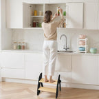 Wooden 2 Step Stool for Kids Bathroom Sink Foldable Anti-Slip 2-Step for Toilet Potty Training, Child Stepping Stool for Kitchen Nursery Bedroom, Sturdy Non Slip Adult Stool for Closet Black