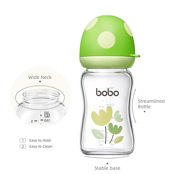 YOHKOH Natural Glass Baby Bottle with Natural Response Nipple, Newborn Anti-Colic Baby Bottles, Wide Neck Mushroom Cap Baby Bottle, Clear (Multicolour1, (5.4oz (Pack of 4))