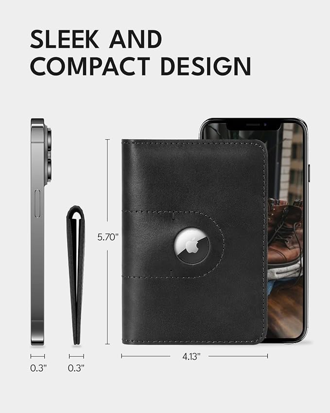 ALLIVE Passport Holder for Travel, Genuine Leather Passport Holder with Airtag Women Men,Travel Must Haves Airport Essentials, Passport Cover Travel Gifts Black